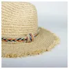 Geniş Kötü Şapkalar Moda Kadınlar Güneş Hat Rafya Saman Zarif Lady Panama Fascinator Beach Sunhat Boyutu 56-58cm