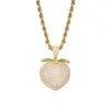 Подвесные ожерелья Lucky Sonny Full Cz Iced Peach Charm Gold Rose Silver Color Hip Hop Blin