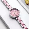 2023 SINOBI 2022New Women Watches Flower Print Diamond Black/White Small Dial Elegant Japan Imported Quartz Bracelet Watches Ladies Watch