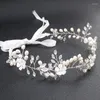 Grampos de cabelo SLBRIDAL Cristais feitos à mão Pérolas de água doce Folha de flor Tiara de casamento Vinha Acessórios de noiva joias femininas