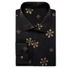 Herrklänningskjortor Hi-Tie Christmas Silk Mens Black Yellow Long Sleeve Lapel Shirt Slim Fit Blouse For Mane Party Business Designer Gifts