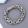 Länkarmband haoyi 13mm bred rostfritt stål retro hammarmönster armband för mäns armbands punk antika silversmycken