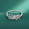 Ringos de cluster clássico folhas de flores delicadas anel feminino completo S925 original jóias de prata de prata esterlina de prata