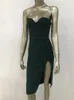 Casual jurken dames luxe sexy strapless backless knop groen split midi bodycon bandage jurk 2023 elegant avondclub feestje