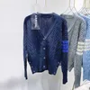 Designer tendência mulheres suéteres outono 2024 novo tom grosso agulha onda cardigan estilo academia lã solta com decote em v camiseta manga longa jaqueta