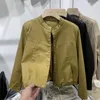 Veste européenne en cuir PU à col rond pour femme, automne et hiver 2023, ourlet sous-cutané lavé avec Design froissé court