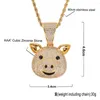 Collane con ciondolo Freewear Ottone di alta qualità Maiale animale Ghiacciato Zircone Pietra Collier Collana da uomo color oro Gioielli hip hop