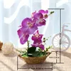 Dekorativa blommor konstgjorda orkidéer blomma phalaenopsis falska faux krukut bonsai korg silk växt bröllop fest borddekor hantverk