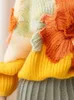Damenpullover, Bonbongelb, Vintage-Stil, gestrickt, Damenoberteile, Herbst, Witnter, elegant, fortschrittlich, locker, 3D-Blumenpullover, Pullover, Kleidung