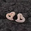 Stud Earrings Iced Out Cubic Zirconia Heart Earring For Women Hiphop Hollowed 3A Zircon Ear Sutds Ins 2023 Jewelry