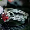 Cluster Rings 10x10mm Elegant 3.6g White Sapphire Red Blood Ruby CZ Women Engagement Real 925 Solid Sterling Silver