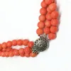 Chains Trendy Pink Orange Artificial Coral 6mm Round Beads 3rows Beautiful Necklace Women Charms Jewelry 18inch B1513