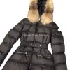 Designer Womens Down et Parka mi-longueur à capuche grand col en fourrure de renard taille cintrée coupe slim style de mode badge brodé épaissi hiver chaud haut