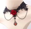 Choker JINGLANG Lace Rope Chain Flower Chokers Necklace Dangle Red Crystal Charms Multilayer Statement Necklaces For Women Jewelry