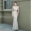 PLUE S IZE SEXY V Neck Backless paljett Evening Dress New Women Party White Beads Maxi Dress