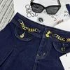 Jupes Designer Été Nouveau CE Nanyou Gaoding Doux Style Tempérament Âge Réduit Arc De Triomphe Chaîne En Métal Taille Plissée Denim Jupe 0VHK