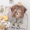 Enfants Designer Vêtements 2023 Mode D'été Survêtement Coton Respirant Imprimé Ours À Manches Courtes T-shirt Shorts Garçons Filles Bébé Deux Pièces Ensemble