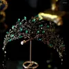 ヘアクリップJanevini Green Rhinestone Bronzed Bridal Tiaras Beaded Headed Headbands for Linestones Crystal Wedding Jewelry Ornaments