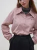 Kvinnors blusar fsle college stil retro randig skjorta för kvinnor höst och vinter 2023 design skiktade botten topp tröjor kvinna