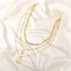 Anhänger Halsketten Boho Multilevel Gold Farbe Choker Halskette für Frauen Mode Vintage Perlenkette Bambus Link Menschlicher Kopf Münze Schmuck