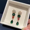 Bungelen oorbellen Camellia rood groen kubieke Zirkoon ongebruikelijk voor vrouwen bloemen Rose bloem kleurrijke barokke vintage sieraden