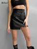 Skirts Bclout Autumn Green Leather Elegant High Waist Office Lady Patchwork Mini Skirt Fashion Sexy Short Y2k 230413