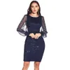 ECHTE FOTO Hoge Kwaliteit Sexy Vintage Glitter Mesh Lange Mouw Pailletten Jurk Vrouwen Club Party Bodycon Vrouw Jurk Vestidos