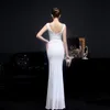 White V Neck Gold paljett Evening Dress Women Elegant Party Maxi Dress Long Prom Dress Soiree de Mariage Ru42