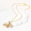 Fashion New Bee Pendant Copper Inlaid Zircon Creative Pearl Micro Inlaid Animal Necklace for Women
