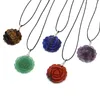 Pendant Necklaces 33mm Carved Rose Flower Gemstone Fashion Necklace Ornament Amethyst Tiger Eye Healing Crystal Charm Jewellery Gifts 1PC