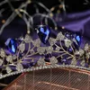 Hair Clips Crown HADIYANA Trendy Leaf Shape Blue Rhinestone Wedding Bride Accessories BCY8902 Head Ornaments