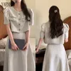 Two Piece Dress Fashion Korean Sweet Elegant 2 Set Women Coat Top Midi Skirt Suits Peice Sets Festival Clothing Summer 2023 230413