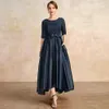 2024 Elegant Navy Blue Mother Of The Bride Dress O-neck Sequined Lace A-line Half Sleeves Satin Ankle Length Women Wedding Guest Party Gowns Custom Made