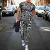 Heren tracksuits Leopard Print T -shirt broek Fashion Mens Streetwear Sports korte mouw T -shirtpants 2 pc's sets mannen tracksuit jogging 230413