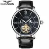 2023 패션 GUANQIN Mens Watches 톱 브랜드 럭셔리 스켈레톤 시계 남성 스포츠 가죽 Tourbillon 자동 기계식 손목 시계