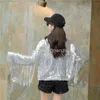 Vestes Femmes Rock Fringe Sequin Veste Vintage Manches Longues Argent Réfléchissant Dames Manteau Top