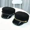 Beralar Pu Deri Askeri Şapka Kış Denizci Şapkalar Kadınlar Erkek Beyzbol Kapağı Siyah Gri Düz Top Bere Soy