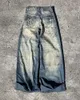 Herr jeans y2k mörka byxor amerikansk stjärna diamant trend varumärke överdimensionerade jeans män high street mode raka breda ben byxor kvinnor 231113