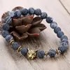 Strand Beaded Strands Trendy Weathered Stone Leopard Head Bracciale per donna Uomo Natural Tiger Eye Lava Beads Bracciali Gioielli