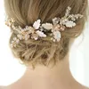 Hair Clips 3PCS Combs Pins Gold Color Leaf Flower Bridal Wedding Ornament Crystal Head Decoration Jewelry Accessories Tiara