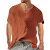 T-shirts pour hommes Vintage lâche T-shirt pour hommes couleur unie à manches courtes col en V vêtements en lin pull décontracté hommes printemps été loisirs t-shirts