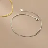 Anklets Wantme 925 Sterling Silver Simple Double Snake Bone Round Pärlor Charm Anklet för kvinnor Fina 18K Guldkedjan Bohemiska smycken 231025