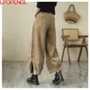 Women's Pants Capris Corduroy Women's Plus Velvet High Waist Autumn And Winter Bloomers Loose Thickening Elastic Waist Ankle-length Pants 230413