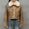Women's Leather Real Shearling Coat Genuine Lambskin Warm Suede Wool Winter Double Face Jacket