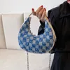 Avondtas kleine schouderblauwe geruite handtas canvas tote ketting onderarm dames denim halve maan katoenen doek portemonnee 230412