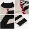 Harajuku High Street Striped Patchwork Sweaters Y2k Contrast Half High Neck Hollow Out Knitted Sweater Unisex