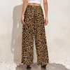 Calças femininas clássico leopardo na moda animal impressão estética em linha reta perna larga cintura alta casa calças tamanho grande 4xl 5xl