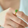 Cluster Ringen Natuurlijke Groene Jade Gouden Bamboe Ring 925 Sterling Zilver Nefriet Tian Jades Band Verstelbare Vrouwen Fijne Sieraden Geschenken