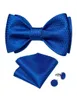 Bow Ties Men Solid Bowtie Cufflink Handkerchief Set For Man Wedding Accessories Luxury Silk Royal Blue Butterfly Knot Necktie Shirt Decor