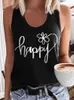 Women's Tanks Women's Casual Happy Letter Print Racerback Tank Top Sleeveless Workout Shirt Flower Graphic Tee Funny Gym Basic T Shirts